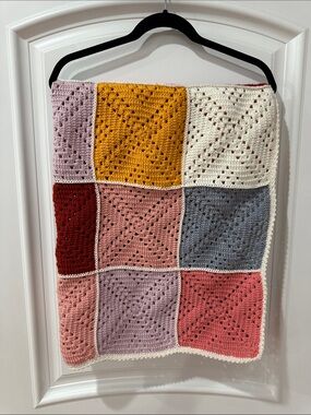 Handmade Multi-Color Crochet Baby Blanket - Pink, Yellow, Gray, Cream, Red